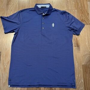Greyson Wolf Stripe Golf Tennis Polo Shirt Light Dark Blue Men's Large XL